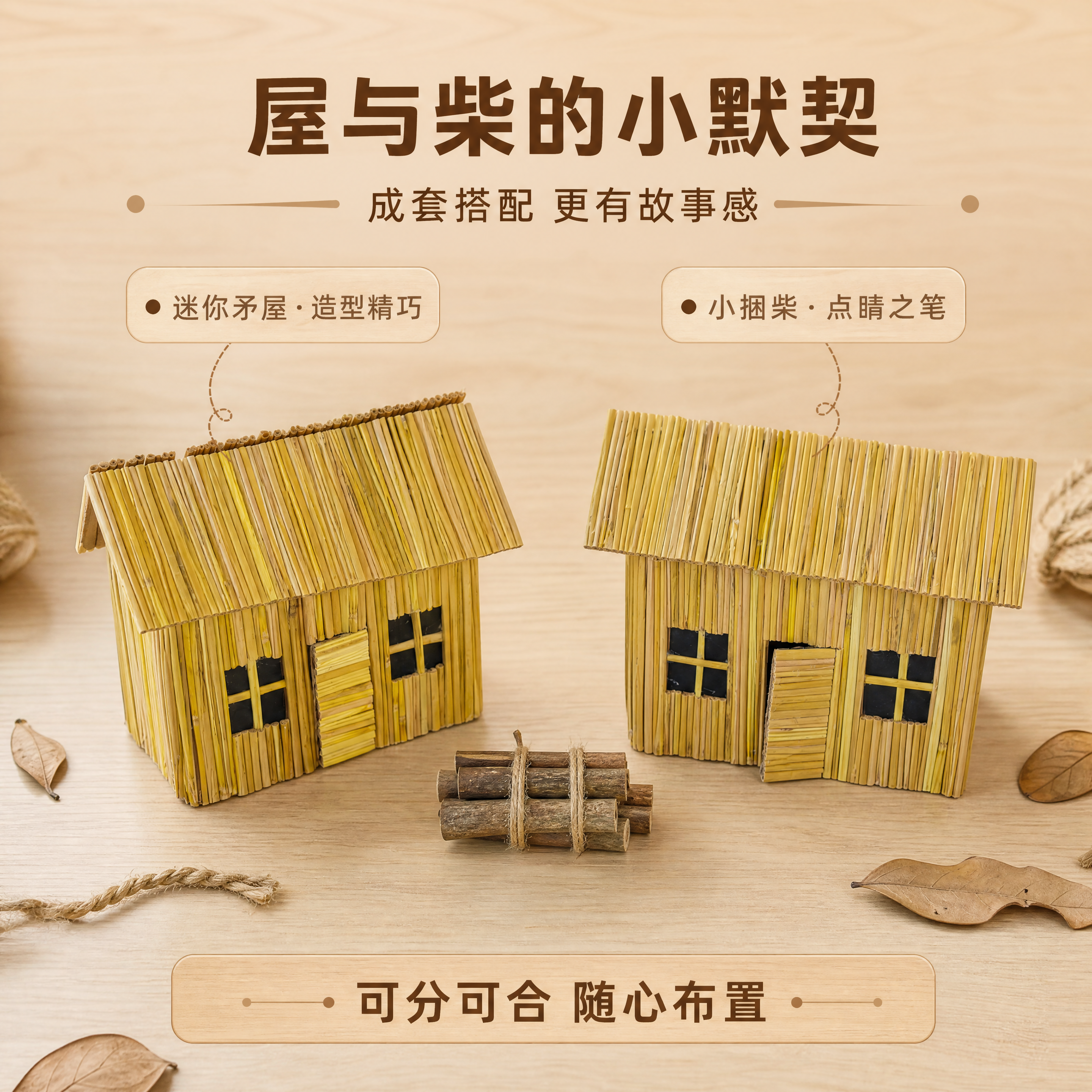 [商品] 使用【图4】迷你矛屋配小捆柴装饰摆件；保留两座矛屋（… - 图片创意预览