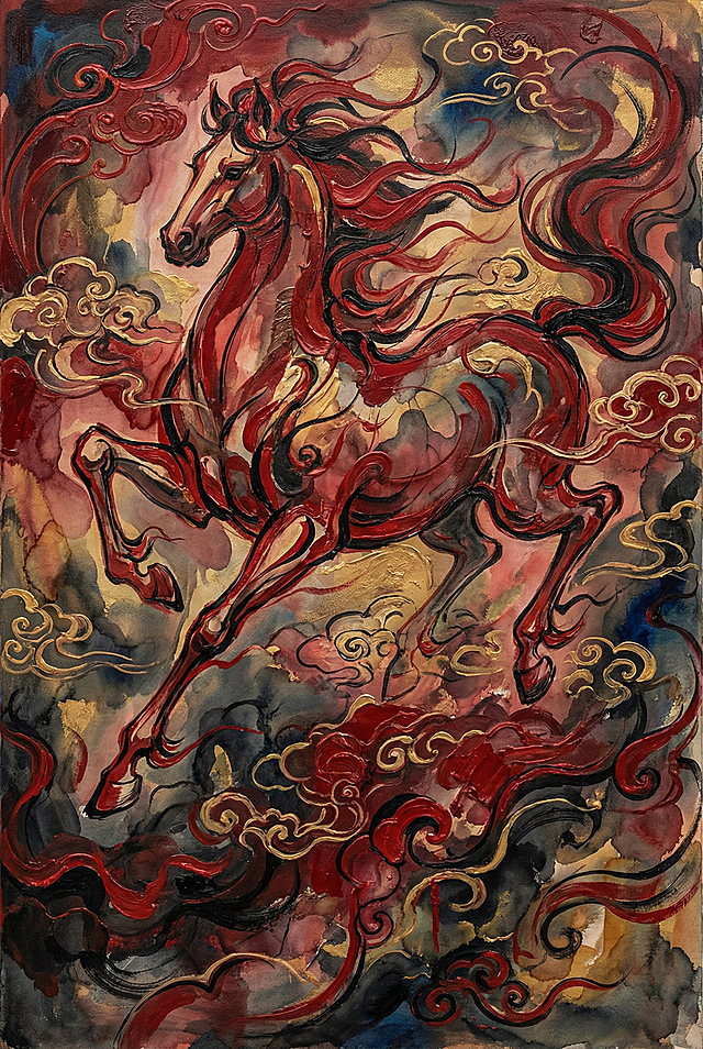 抽象油画马年形象