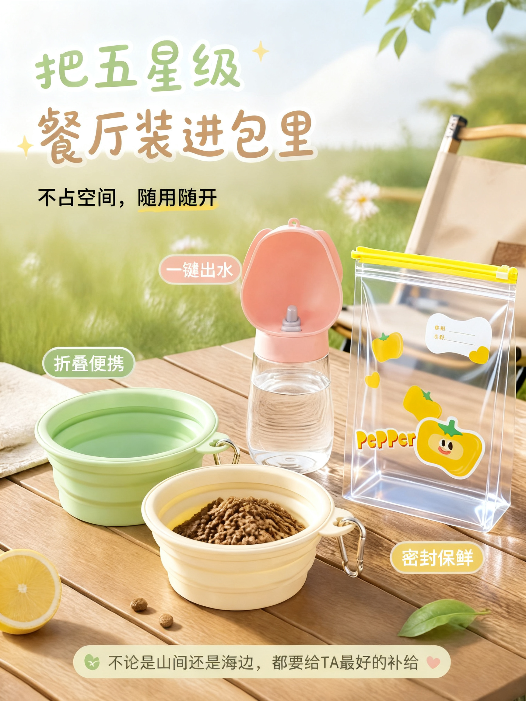 将第一张图中右侧的密封袋替换为第二张图中的透明彩食密封袋款式，… - 图片创意预览