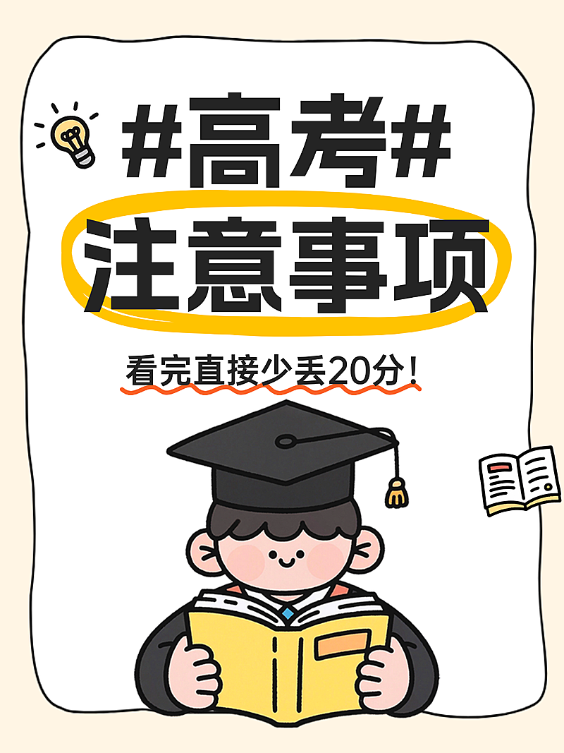 扁平趣味感插画高考注意事项知识科普分享小红书封面