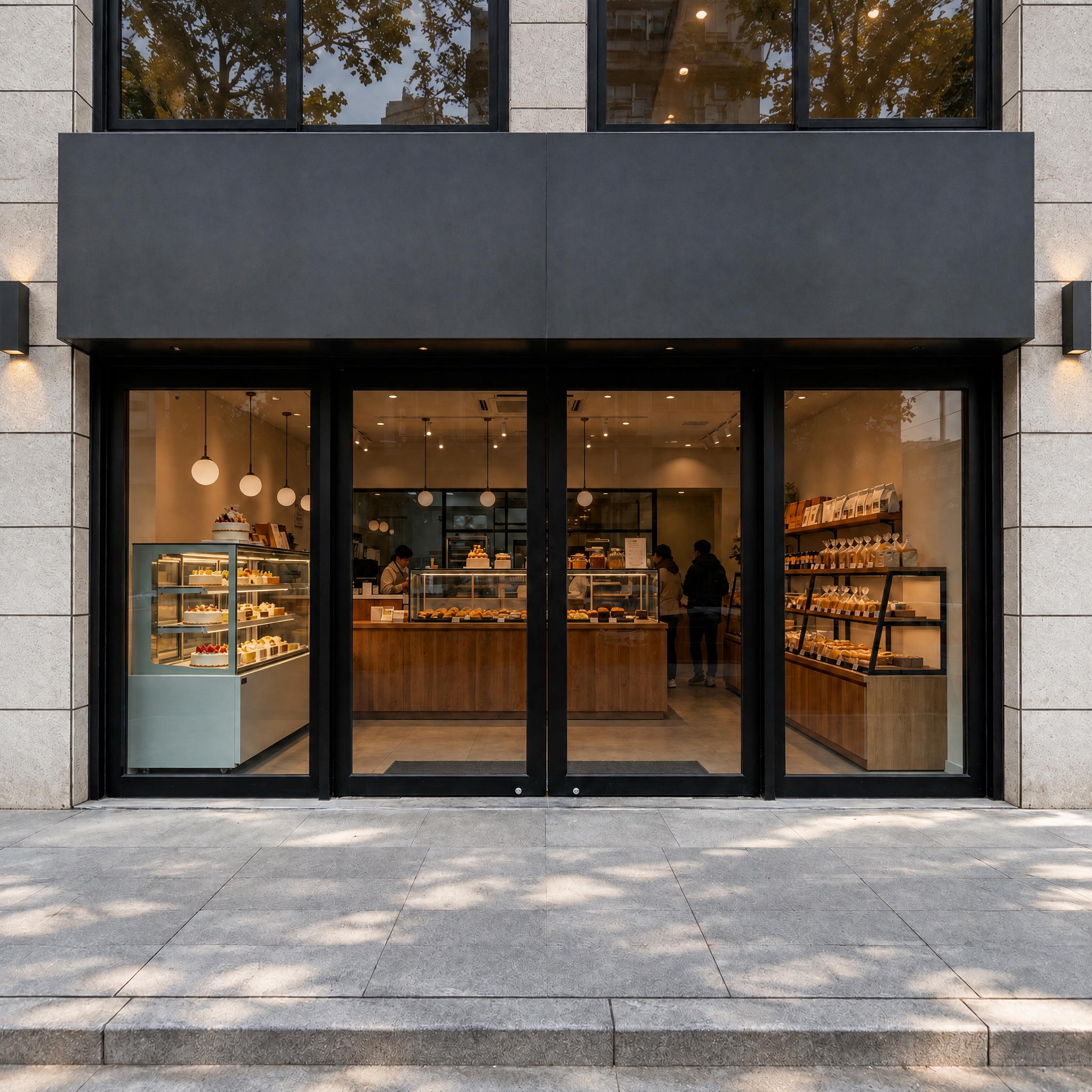将面包店室内的灯光调暗一些，降低店内吊灯、射灯和整体环境光的亮… - 图片创意预览