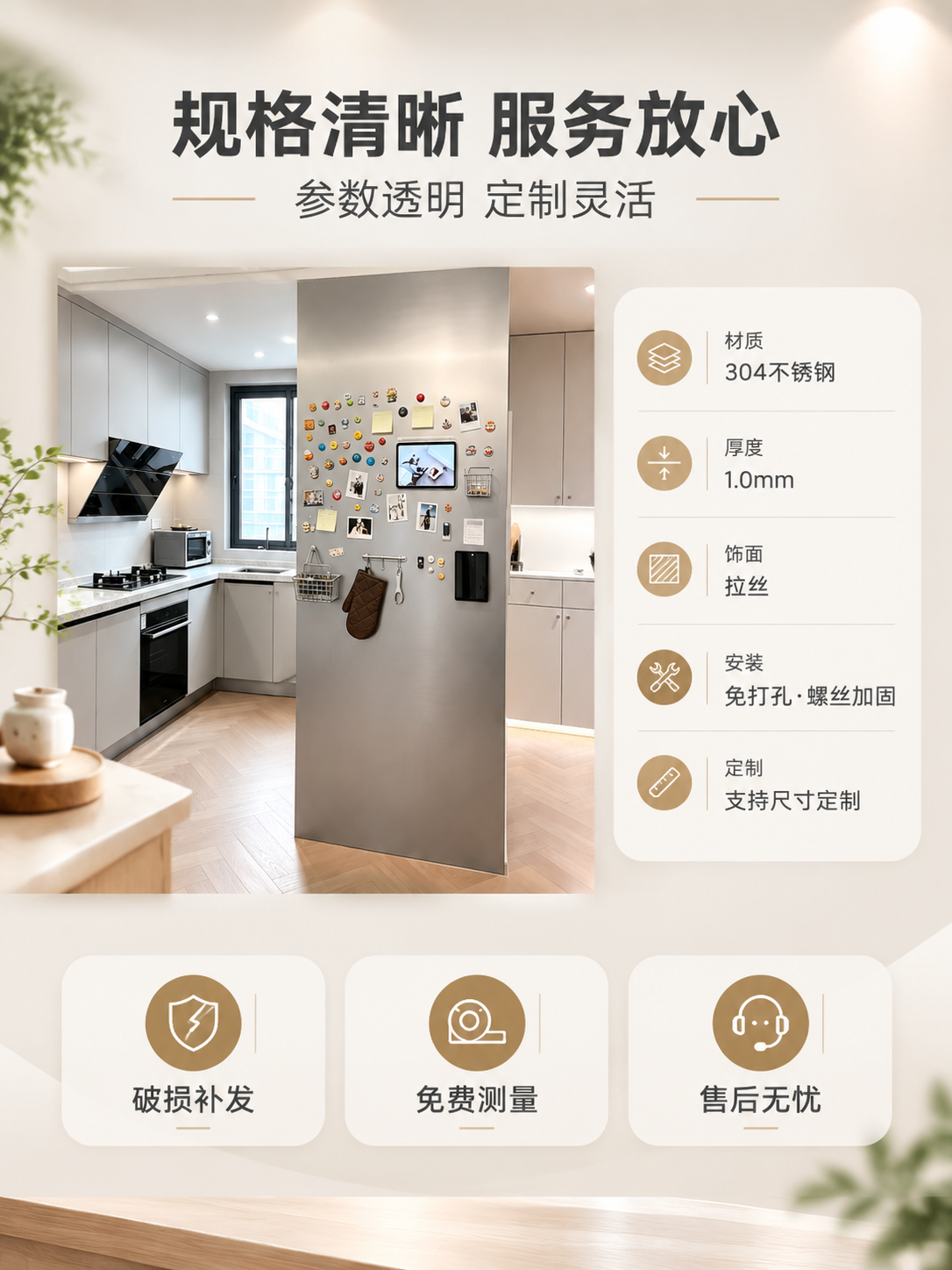 [商品] 使用【图1】不锈钢磁吸珐琅板冰箱墙参考图：产品为拉丝… - 图片创意预览