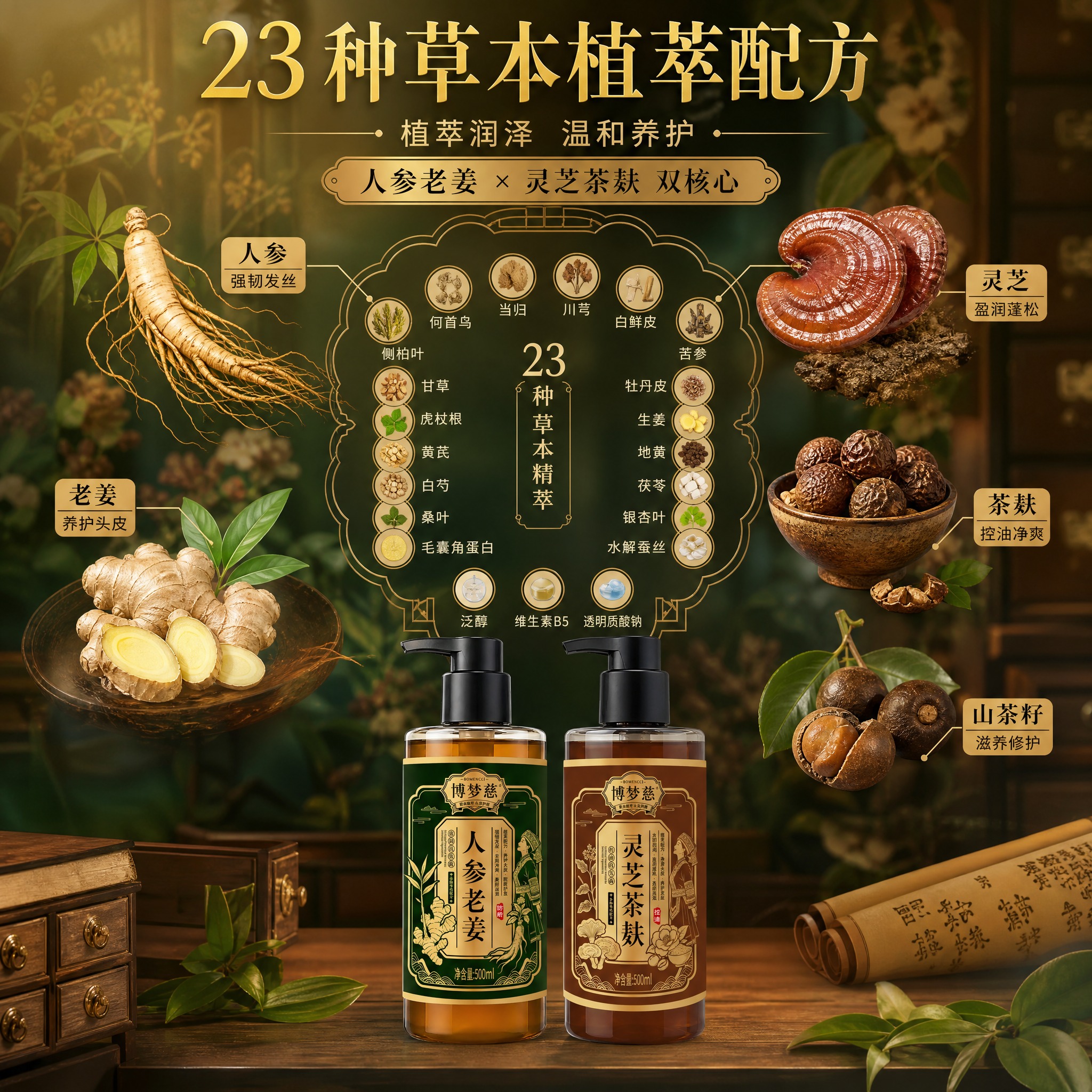 [主图-2] 核心成分解析，23种草本植萃配方可视化，突出人参… - 图片创意预览