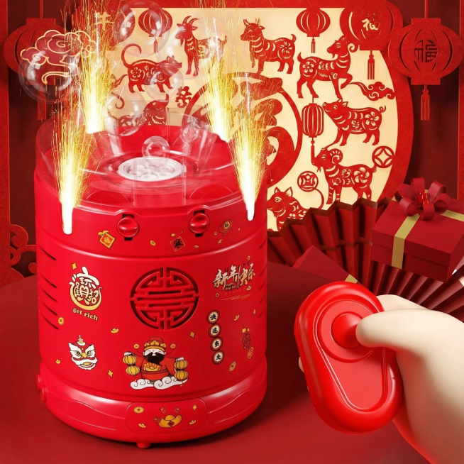 更换背景，保留烟花机，设计四张不同的新年背景，符合烟花效果预览效果