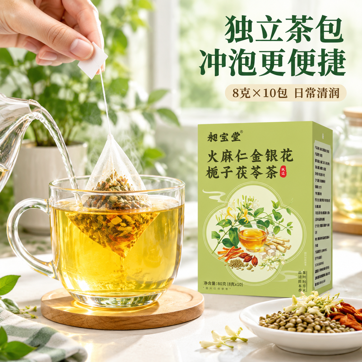 [主图-3] 细节与使用场景，主题为展示茶包细节与日常清润冲泡… - 图片创意预览