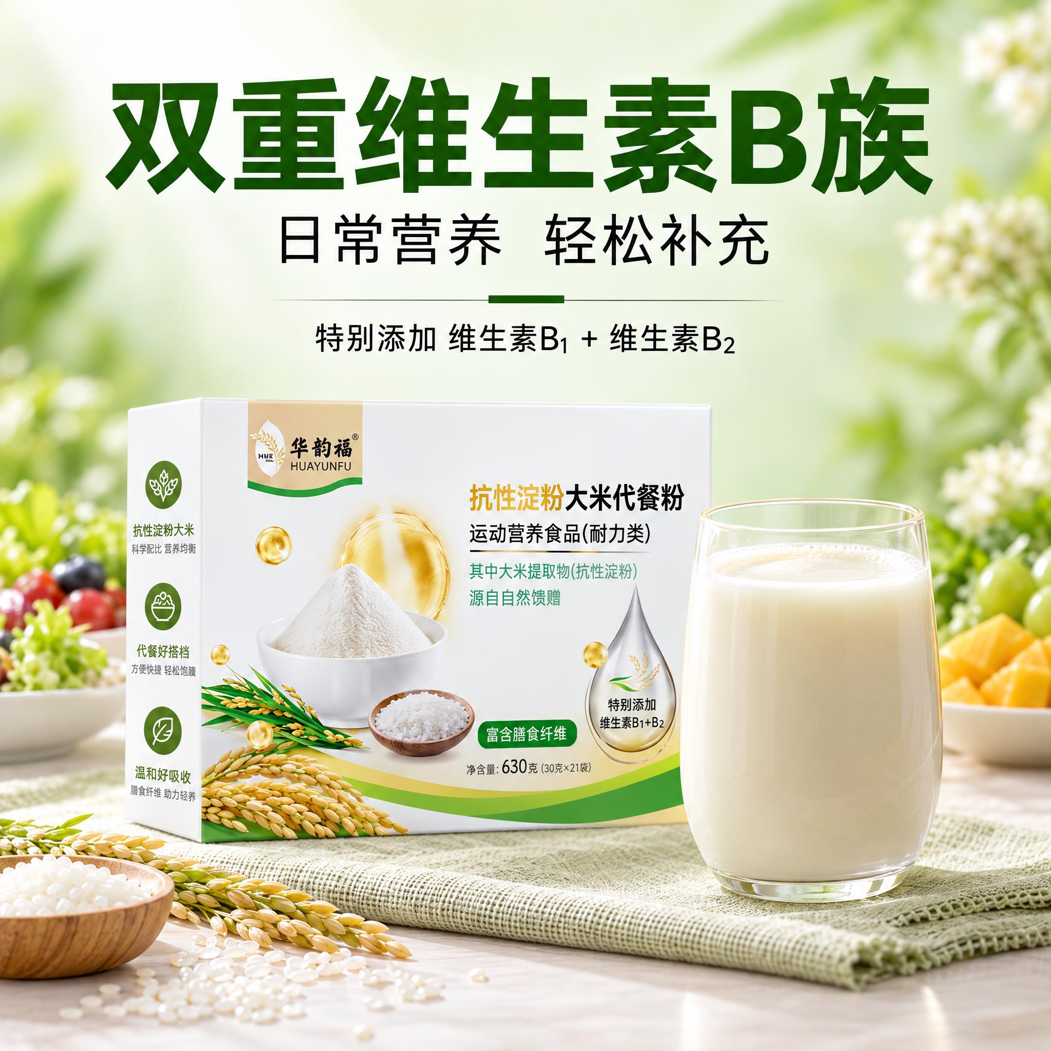 电商主图，1:1正方形，华韵福抗性淀粉大米代餐粉产品包装盒居中… - 图片创意预览