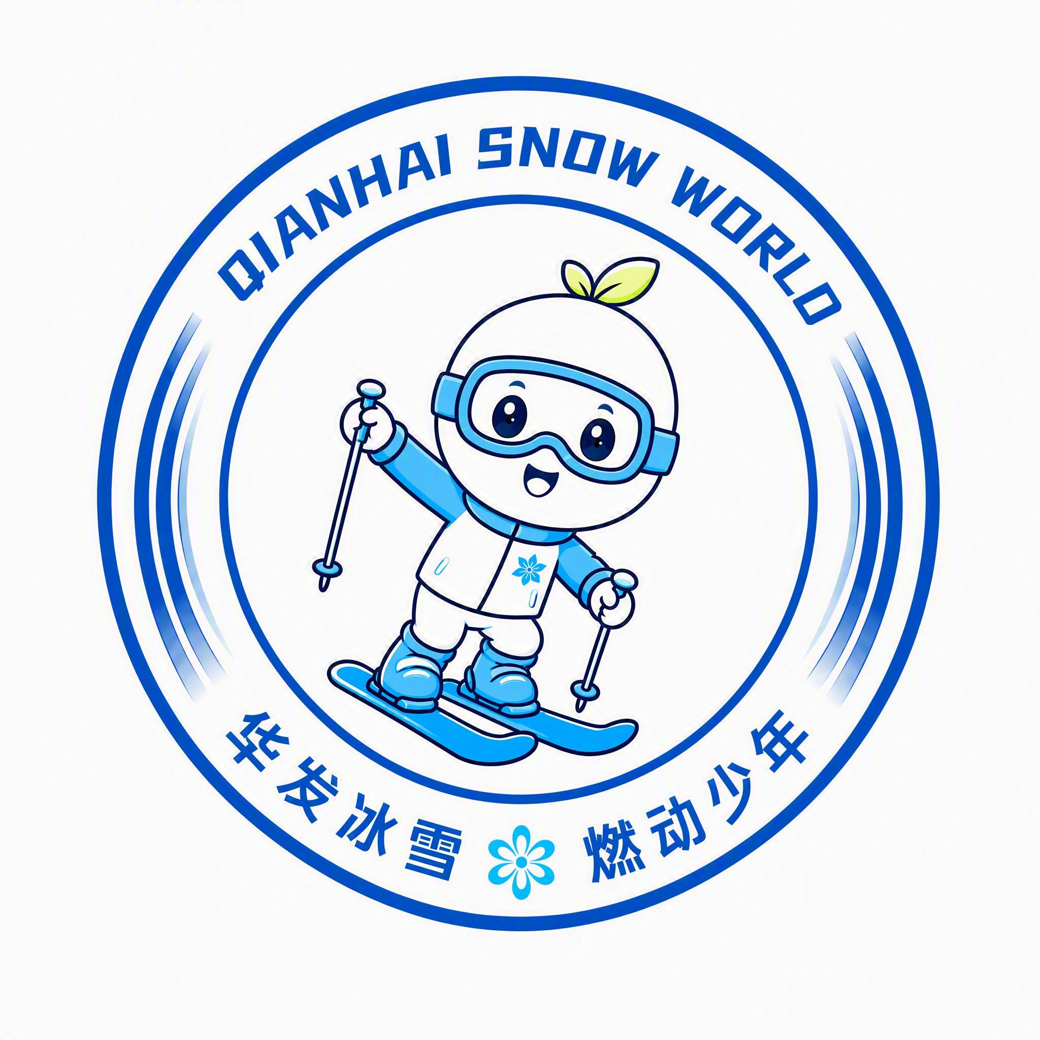 将徽章中间的滑雪卡通IP形象替换为第二张图中的IP形象（大眼睛… - 图片创意预览