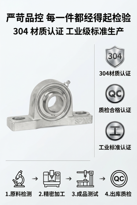 2:3竖版电商详情页品质认证海报，8K超高清，工业高级杂志风排版，整体风格统一无割裂感；画面顶部主标题用加粗无衬线工业字体："严苛品控 每一件都经得起检验"，副标题为："304 材质认证 工业级标准生预览效果