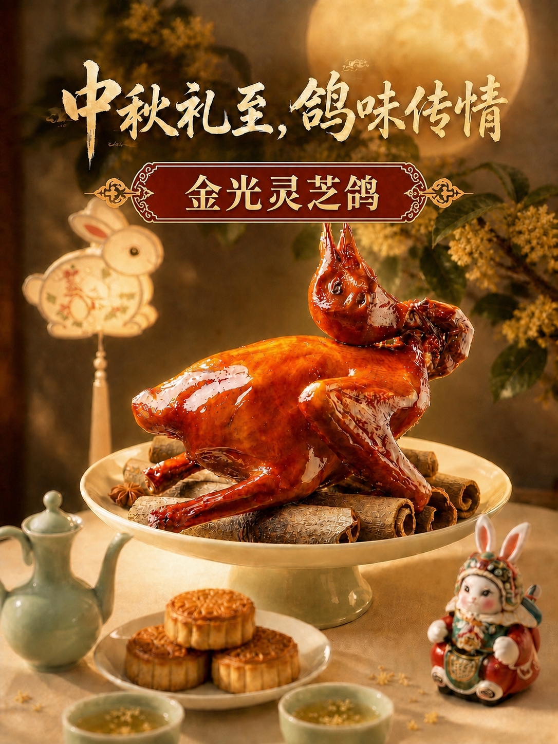 将图片中“金光灵芝鸽”产品名称的字体稍微缩小一点，比当前尺寸略… - 图片创意预览
