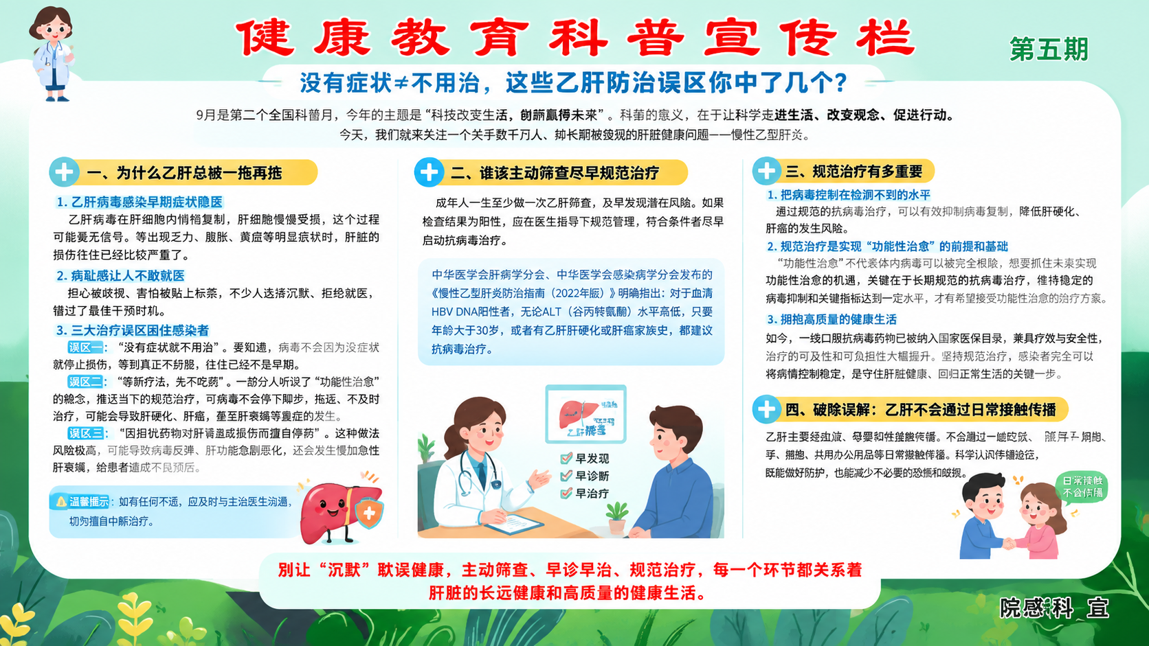 参考上传的健康教育宣传栏版式骨架，制作第五期乙肝防治科普宣传展… - 图片创意预览