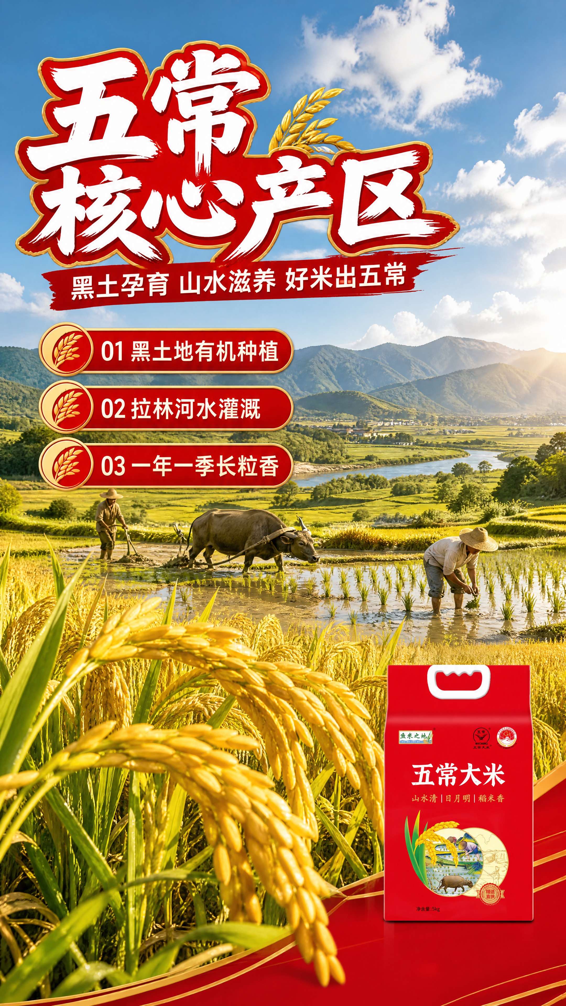 [商品] 使用【图2】鱼米之地五常大米5kg红色包装袋；保留包… - 图片创意预览