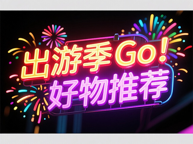 霓虹灯风大字设计，色彩斑斓，喜庆感十足，节日氛围浓厚。
