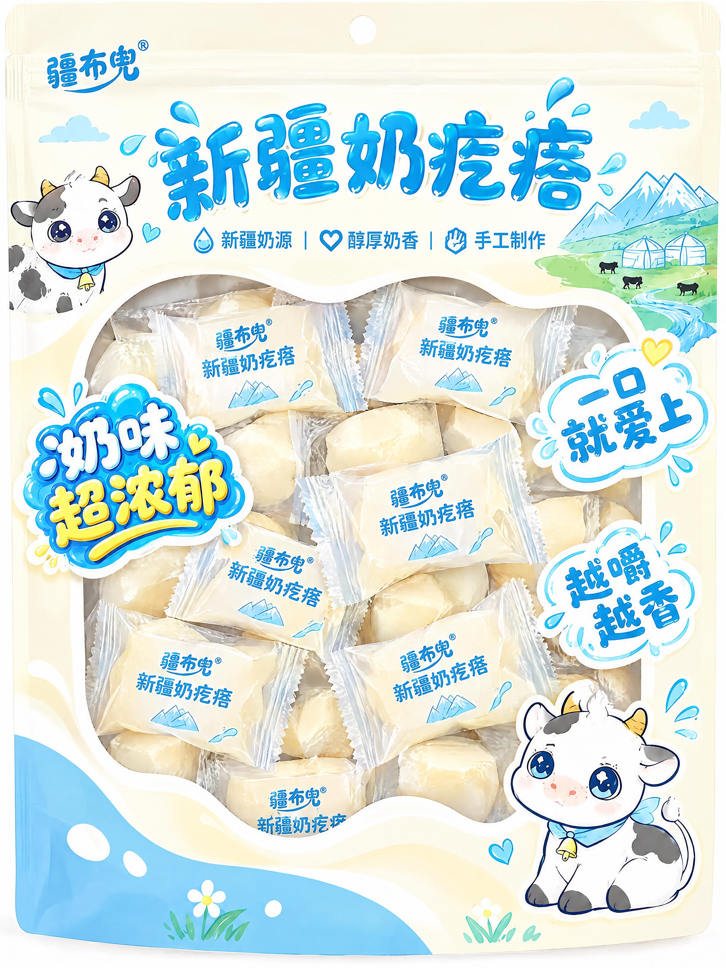 参考图中的包装设计风格，为新疆奶疙瘩设计一款自立袋包装，整体尺… - 图片创意预览