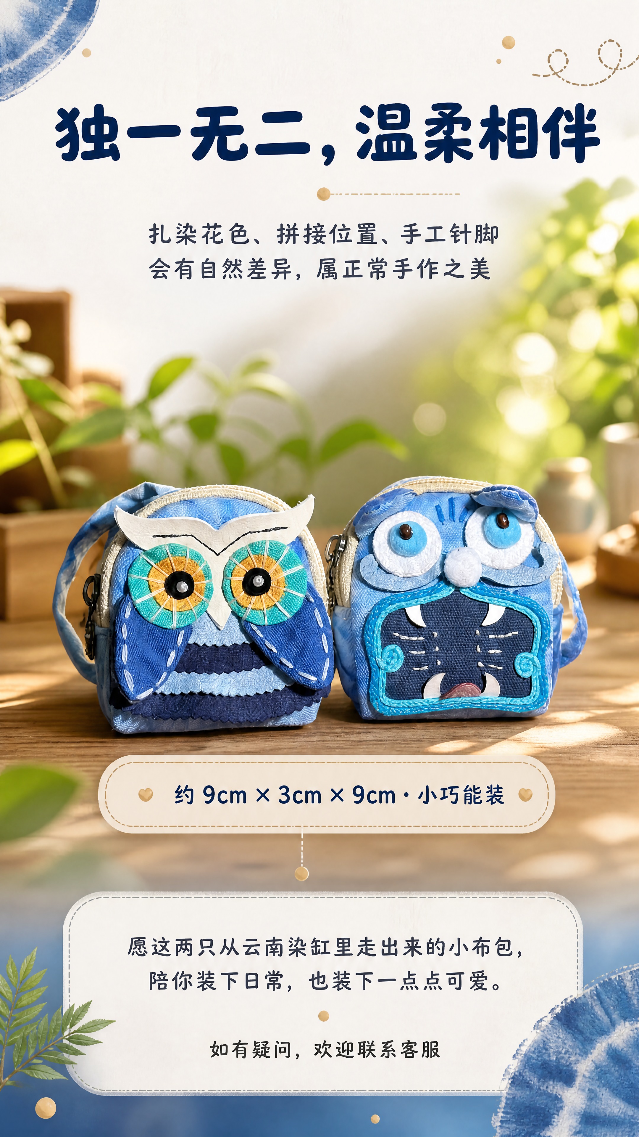 [商品] 使用【图3】云南扎染小布钥匙包，瓦猫款与猫头鹰款并排… - 图片创意预览
