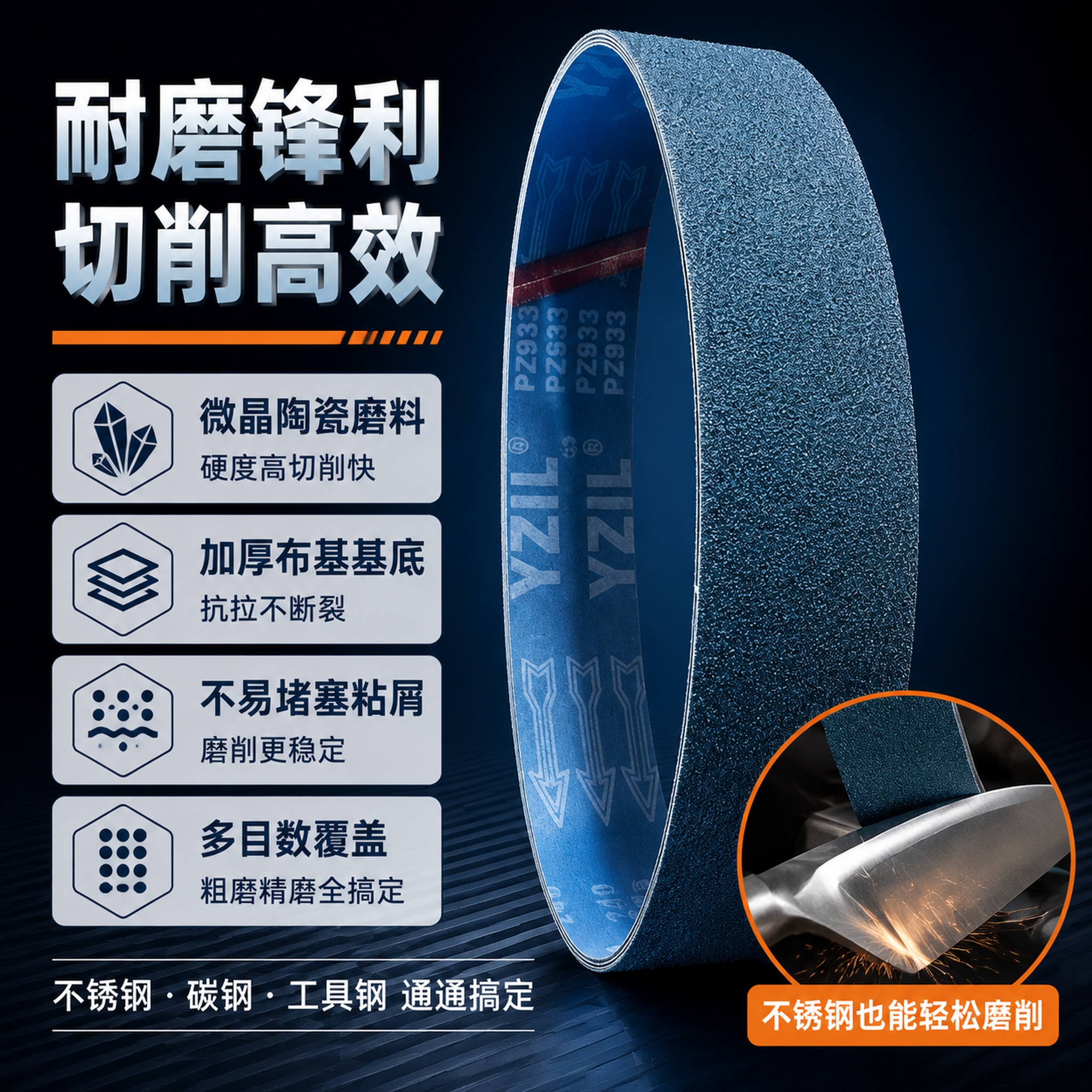 [主图-2] 陶瓷磨刀砂带核心卖点图 耐磨锋利性能展示 [氛围… - 图片创意预览