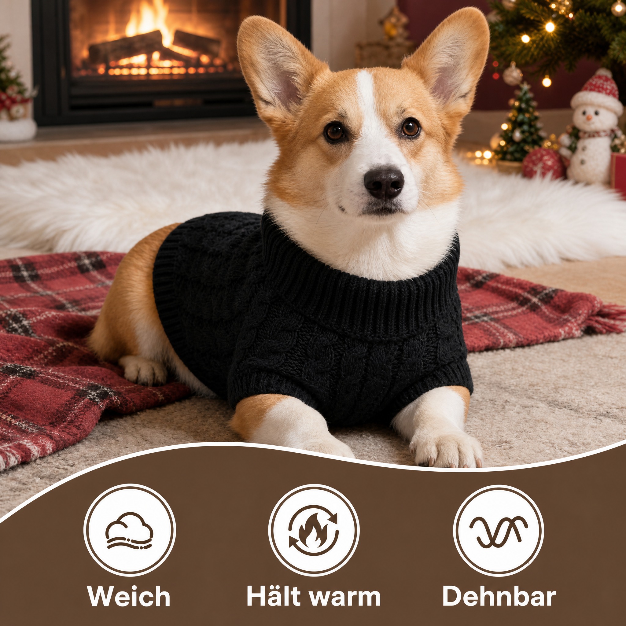 亚马逊德国站宠物毛衣卖点图，德语文案，1:1正方形画幅，2K高… - 图片创意预览