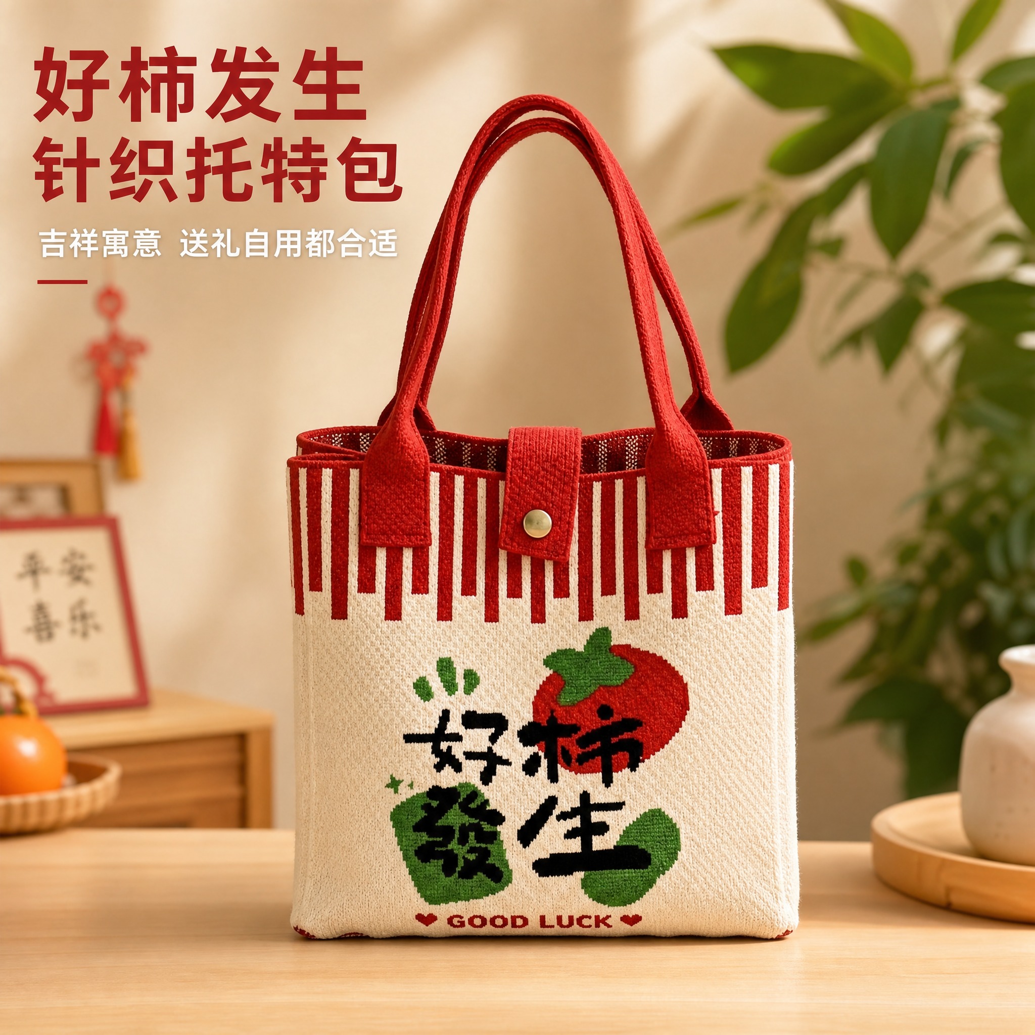 好柿发生柿子款针织手提托特包 拼多多电商主图 1:1 [统一基… - 图片创意预览