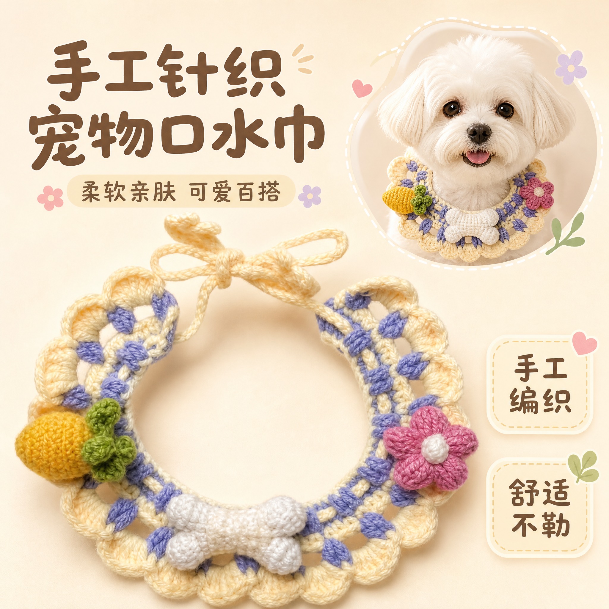[主图-1] 手工针织宠物口水巾首图，突出产品整体造型与可爱气… - 图片创意预览