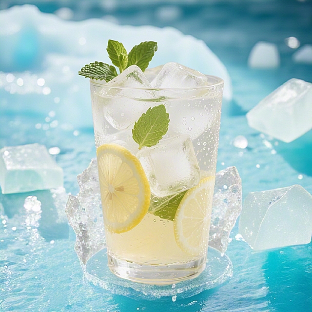 清爽柠檬冰饮，扁平风设计，清透现代感，轻拟物风点缀，夏日清凉必备。