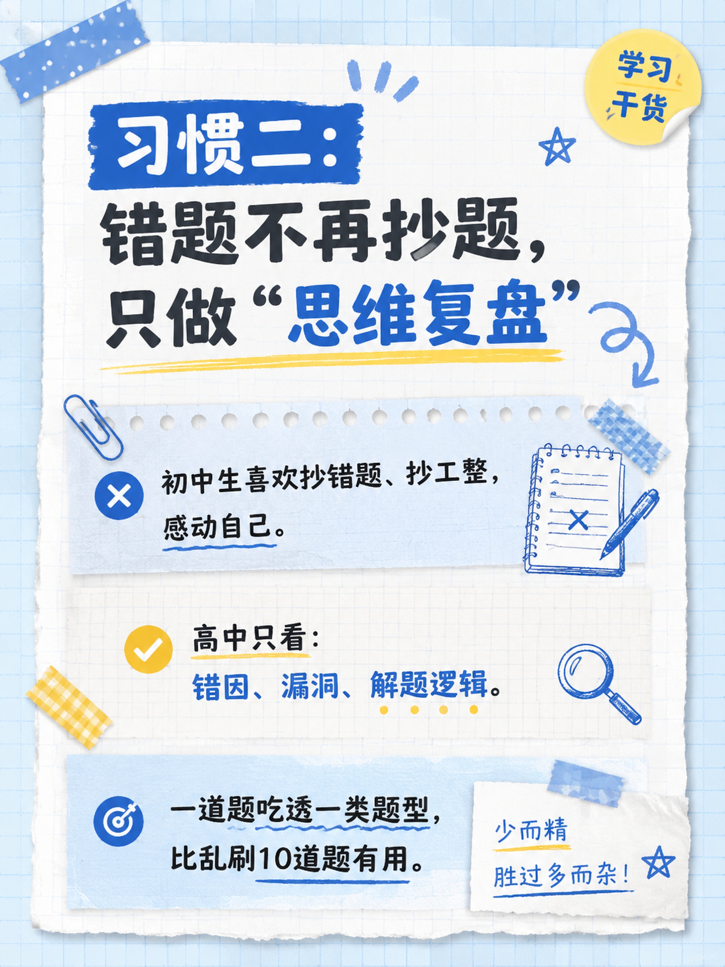小红书教育干货图文第三张，手账拼贴风格，浅蓝网格笔记纸背景，标… - 图片创意预览