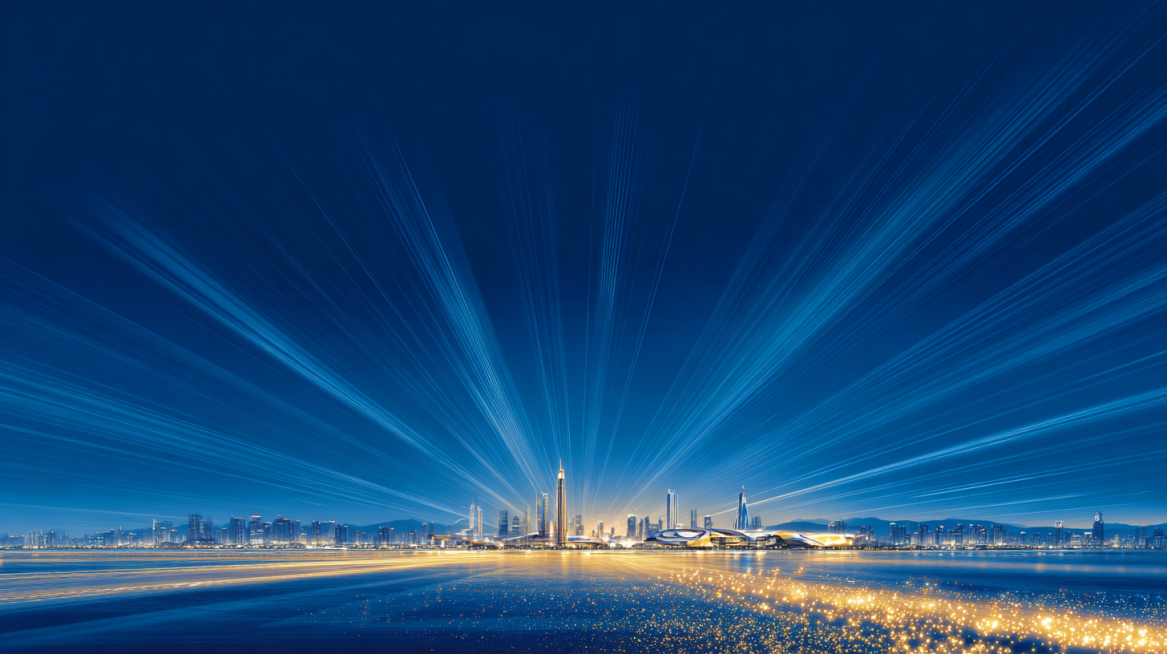 A 16:9 KV poster, graphic design, upper half is minimalist deep blue with ample negative space, lowe预览效果