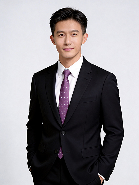 黑色西装干练绛紫色领带男性职业形象照