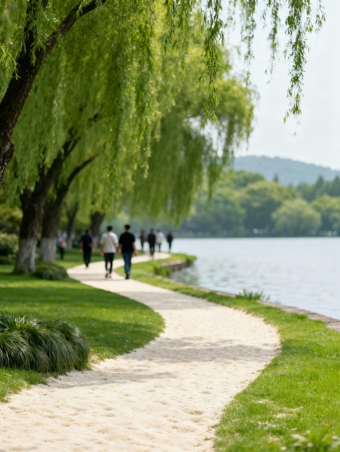 最爱湖东行不足，绿杨阴里白沙堤,根据这句诗生成一幅真实场景。预览效果