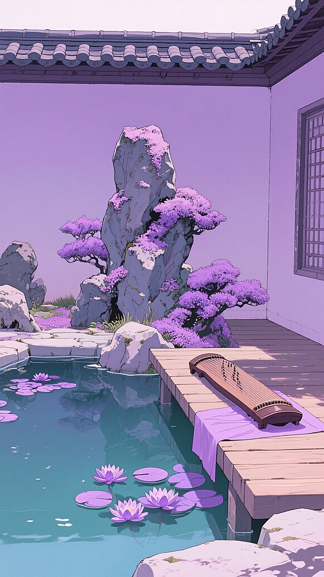 二次元，古风，浅紫色庭院，生成10张