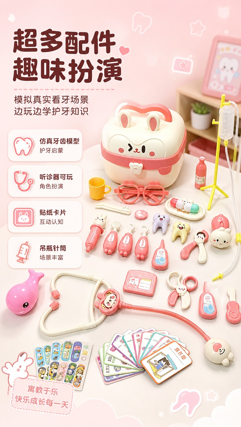 [商品] 使用【图1】萌兔儿童过家家医生玩具套装；保留萌兔造型… - 图片创意预览