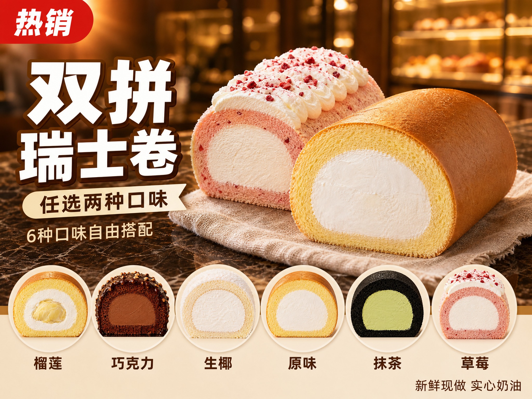 [美团外卖主图] 双拼可选套餐瑞士卷蛋糕 600x450比例… - 图片创意预览