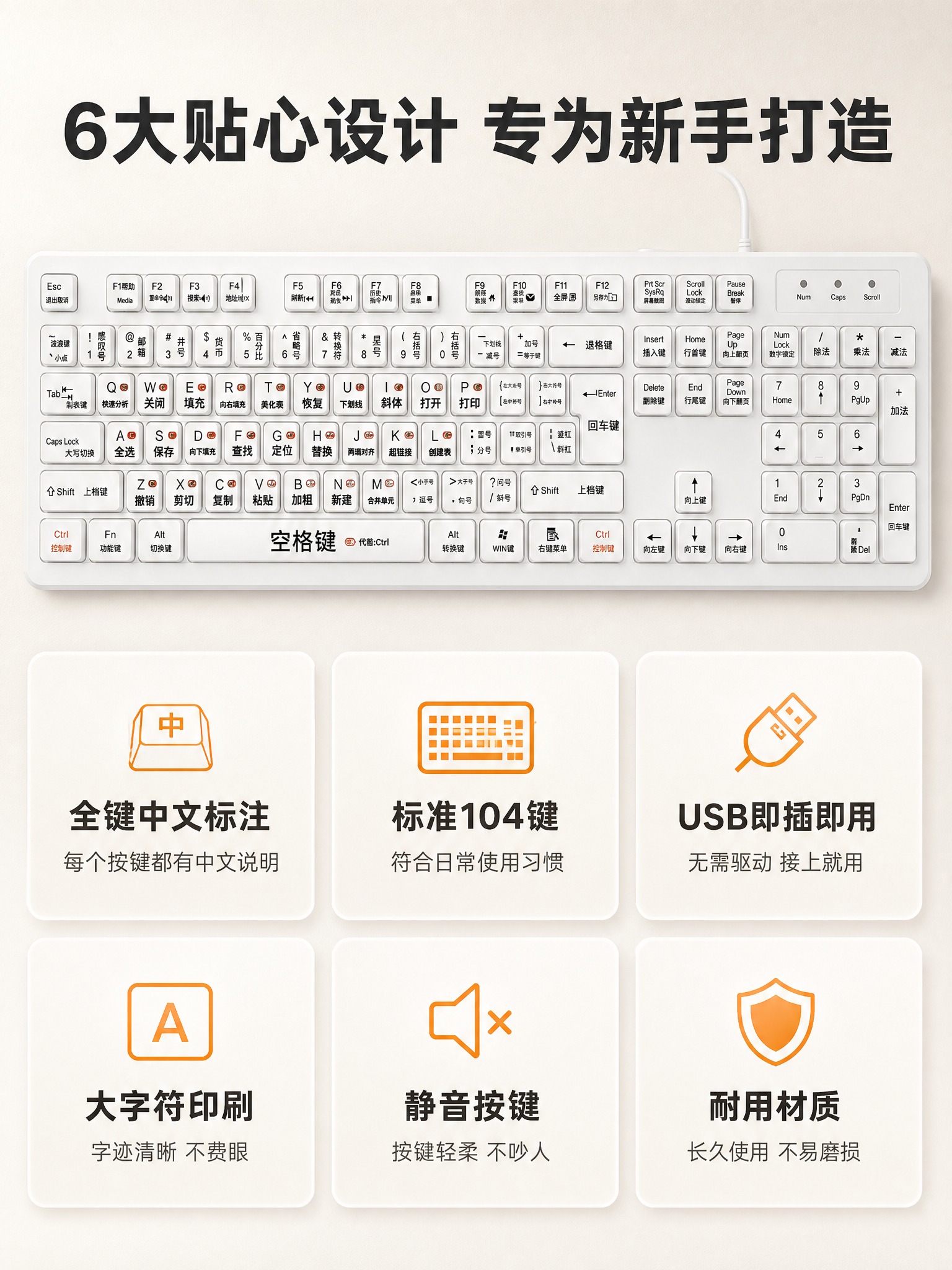 [商品] 使用【图1】白色中文标注学习键盘；保留104键标准布… - 图片创意预览
