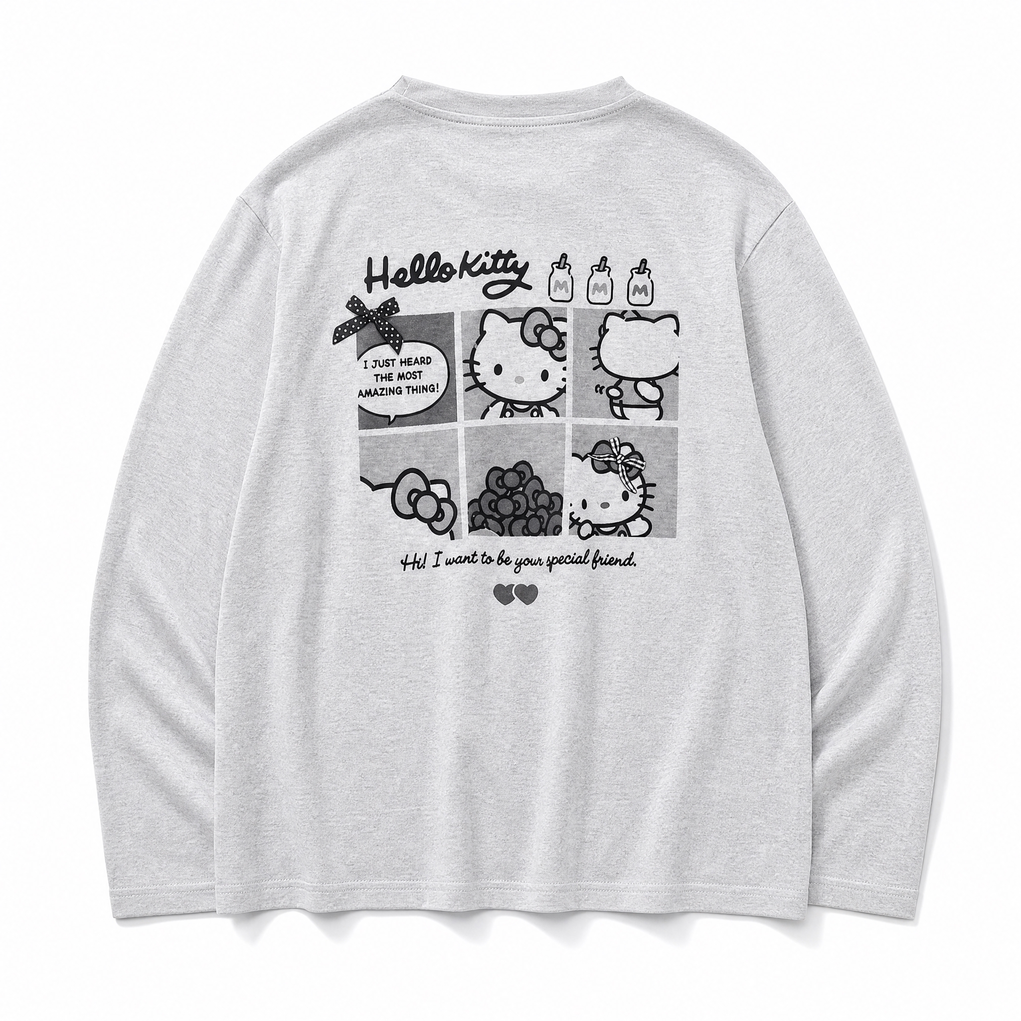 参考图中的浅灰色Hello Kitty漫画印花长袖T恤，保持服… - 图片创意预览