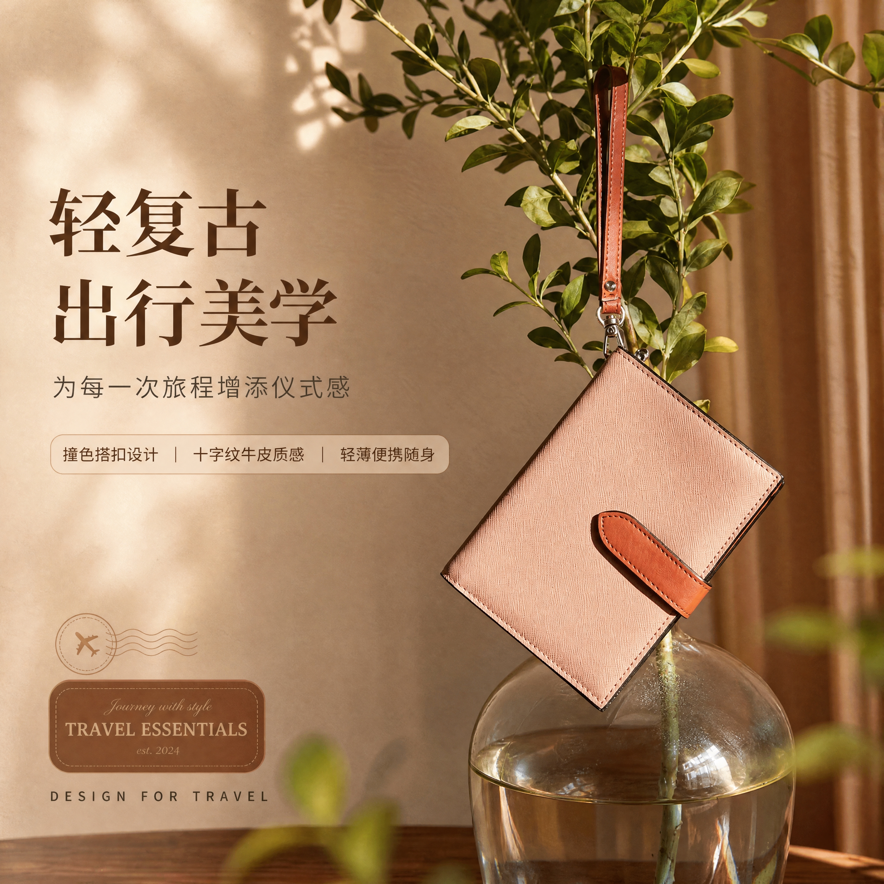 [商品] 使用【图6】粉色护照包悬挂场景；商品处理：保留十字纹… - 图片创意预览