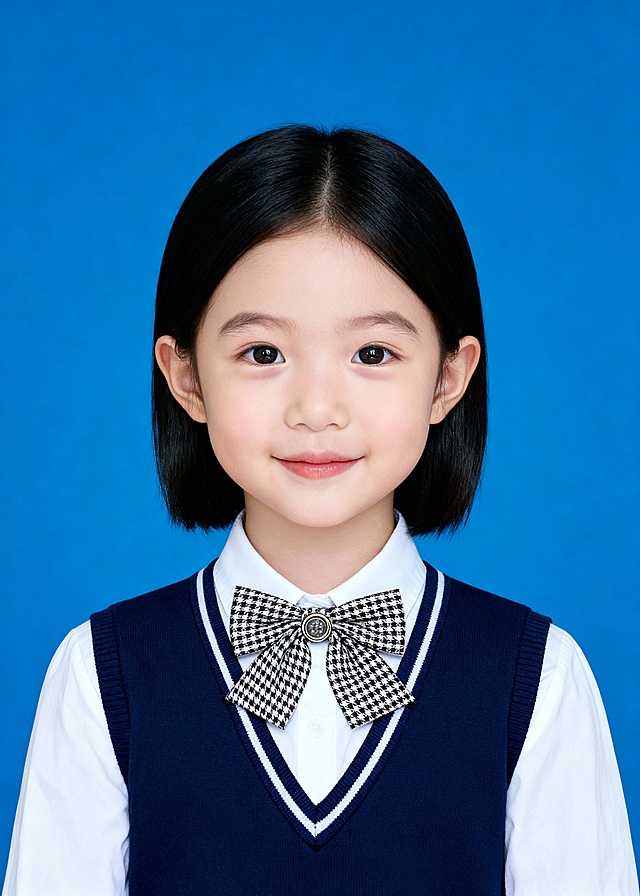 可爱蝴蝶结中童女生证件照