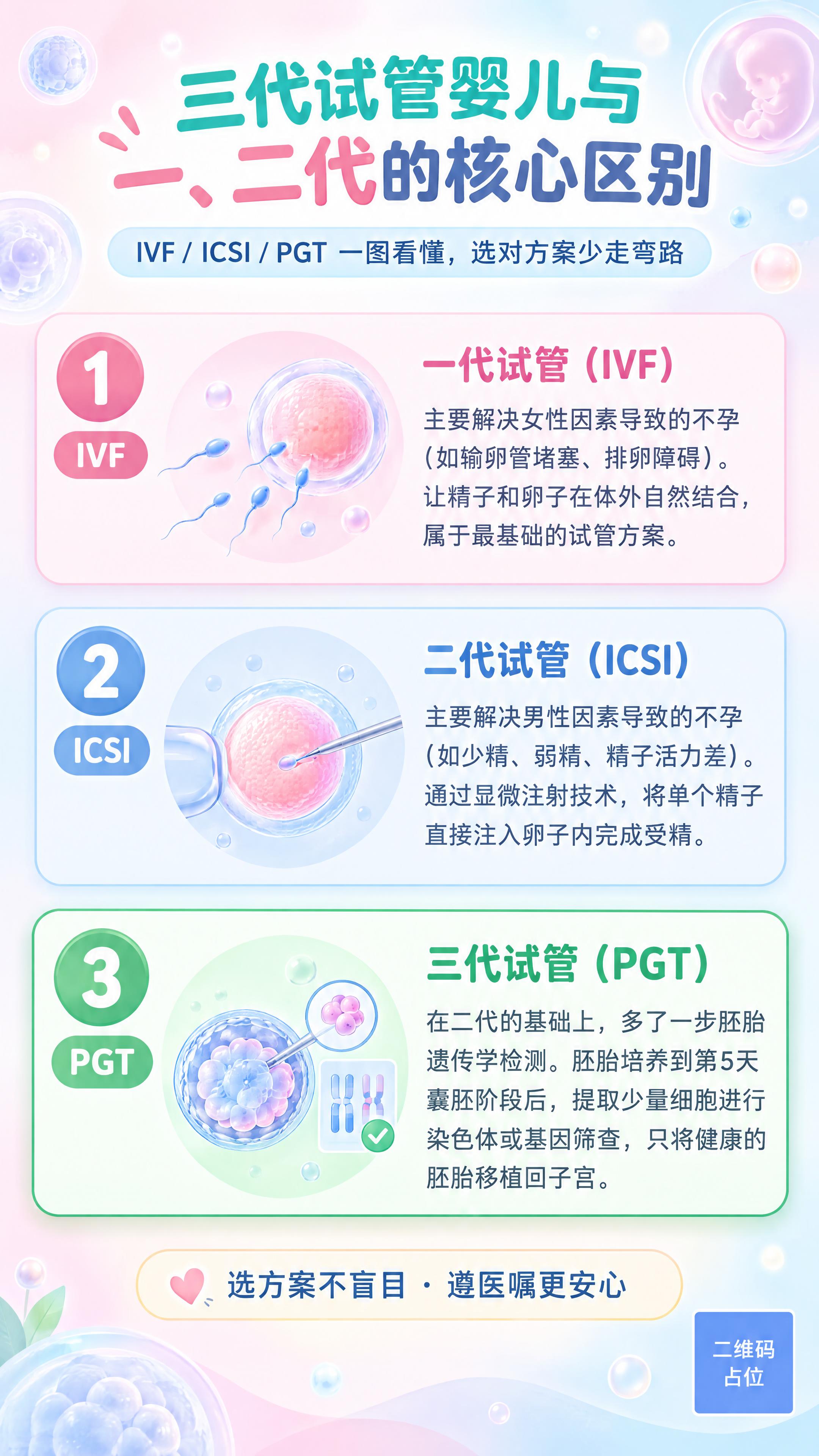 一张竖版 9:16 的医学科普内容种草海报，主题为「三代试管婴… - 图片创意预览