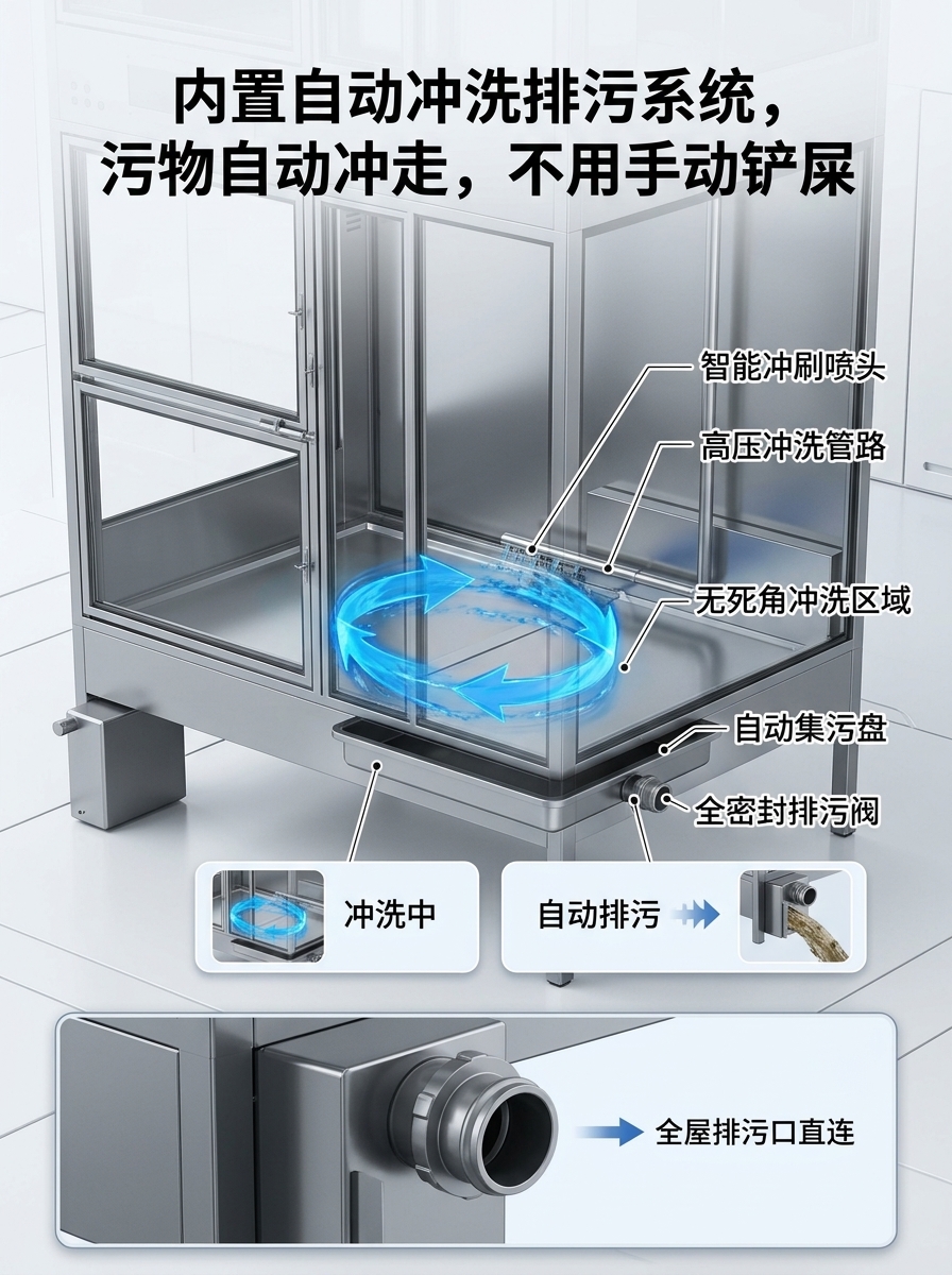 电商详情页功能模块图，3:4 竖版，自动冲洗排污功能演示。顶部… - 图片创意预览