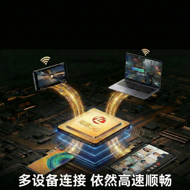 图片底部加上一行字：多设备连接 依然高速顺畅预览效果