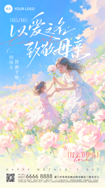 母亲节梦幻光感母亲抱孩子背景手机海报预览效果