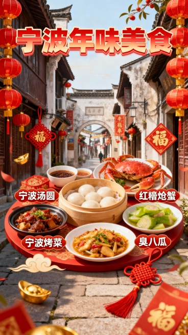 春节家乡美食，宁波海报预览效果