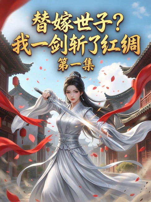 添加文案“替嫁世子？我一剑斩了红绸 第一集”，古风仙侠风格，画面贴合文案的飒爽氛围预览效果