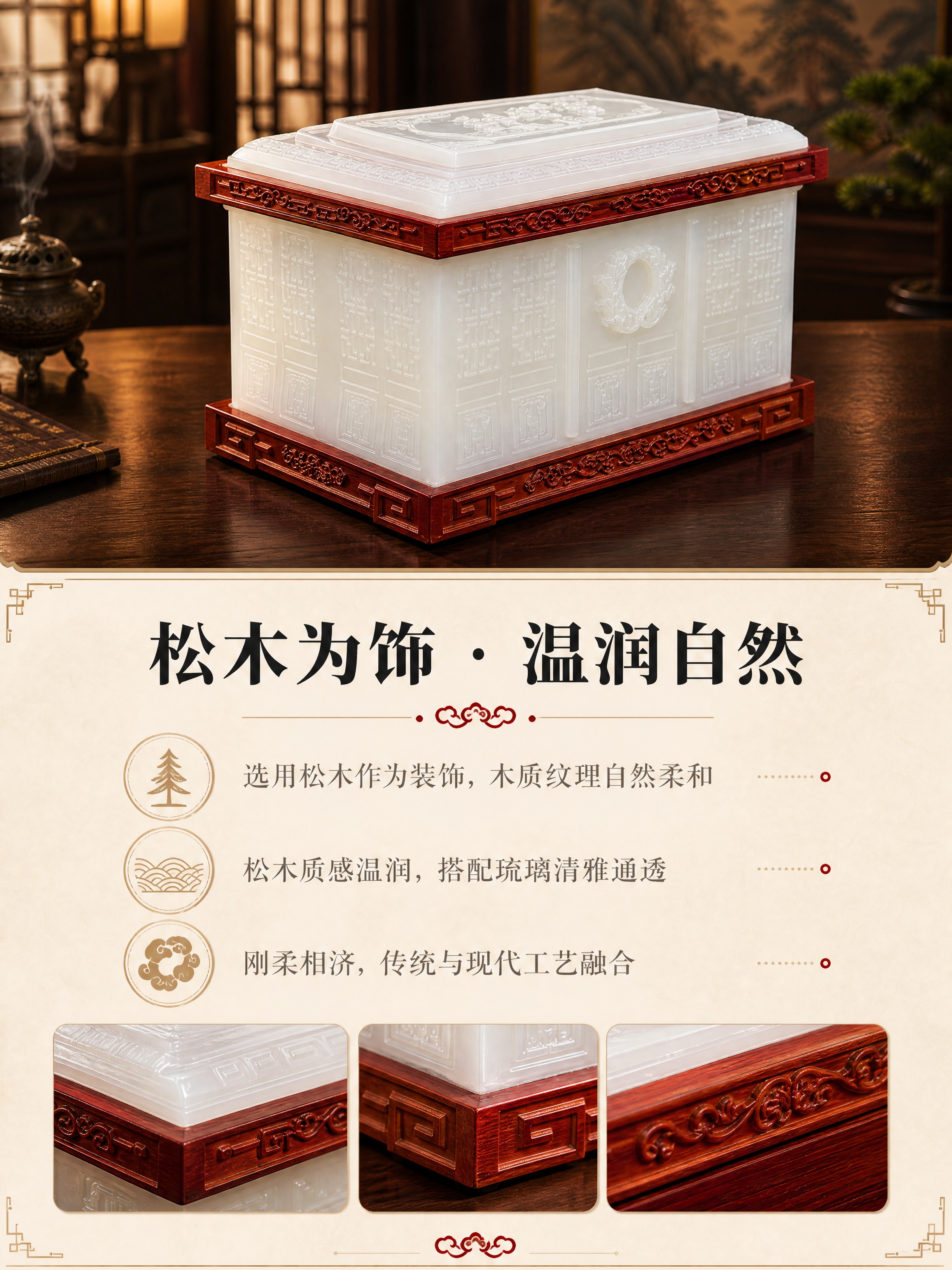[商品] 使用【图3】【图5】玉安宫琉璃松木骨灰盒；保留红色松… - 图片创意预览