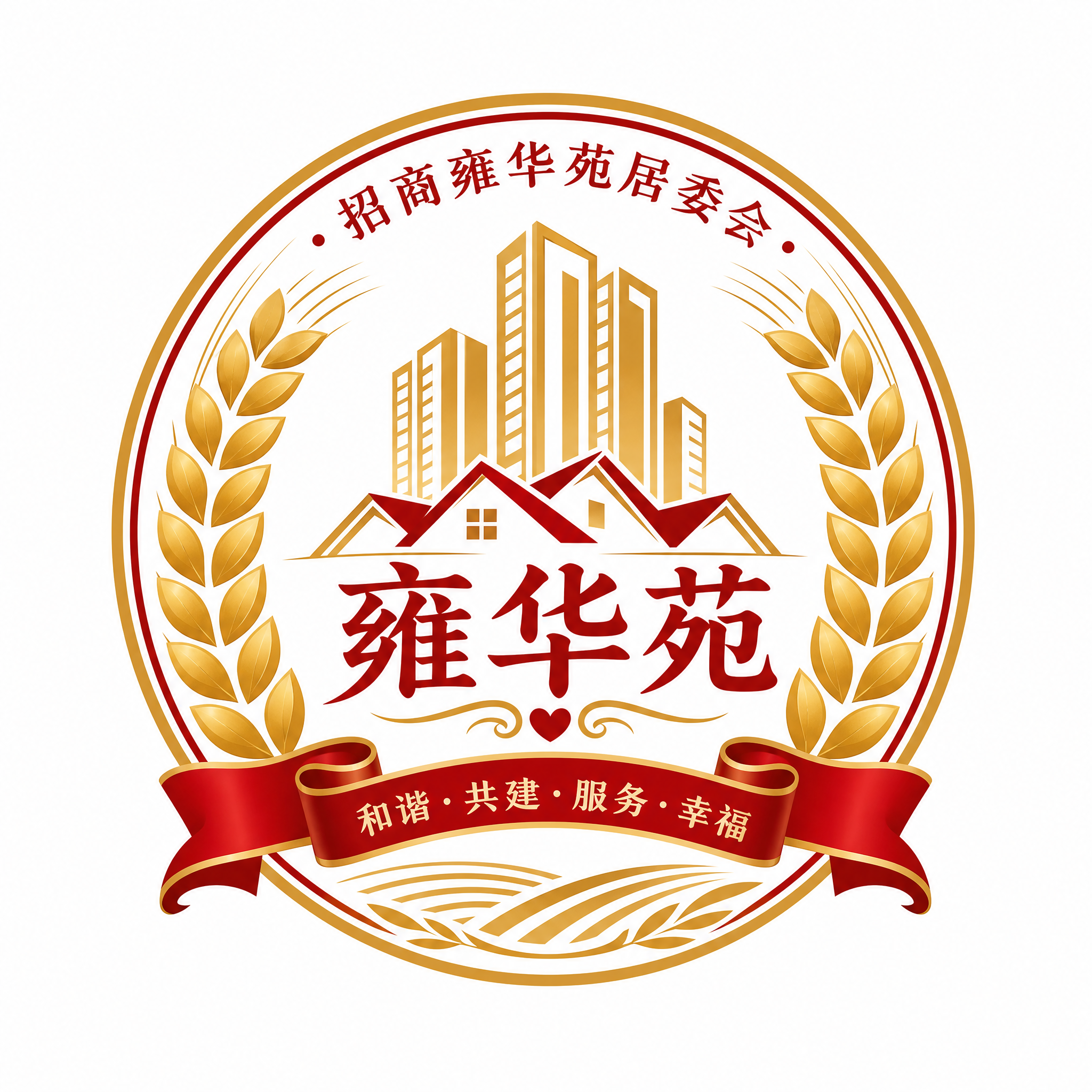 招商雍华苑居委会logo设计，麦穗环绕风格，两侧金色麦穗环绕中… - 图片创意预览