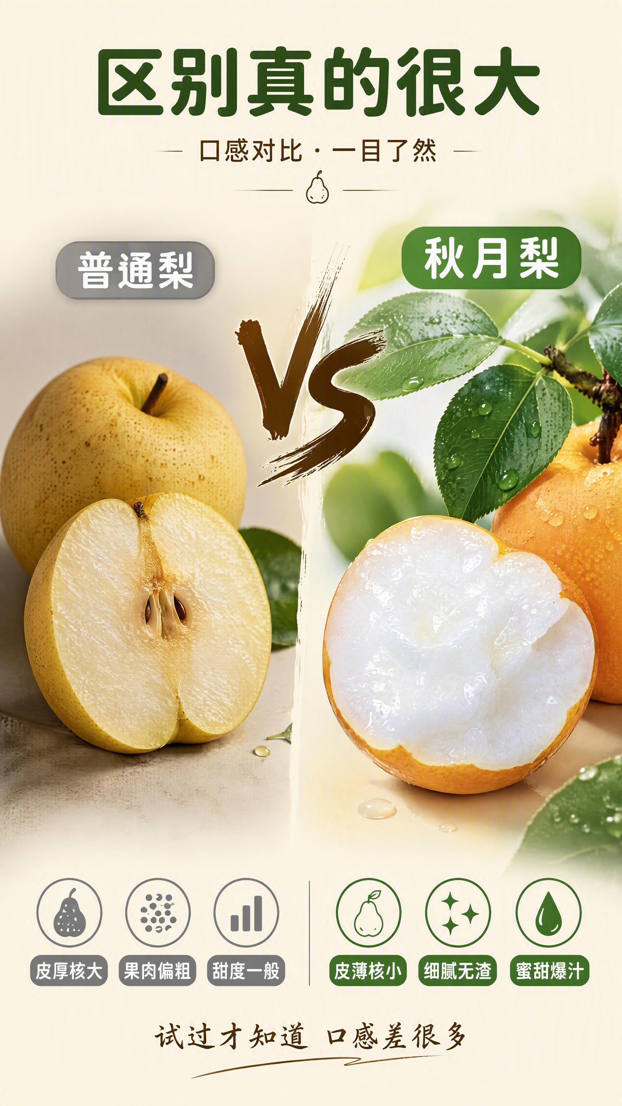 [第6张] 详情页口感对比-普通梨 vs 秋月梨差异对比图。本… - 图片创意预览