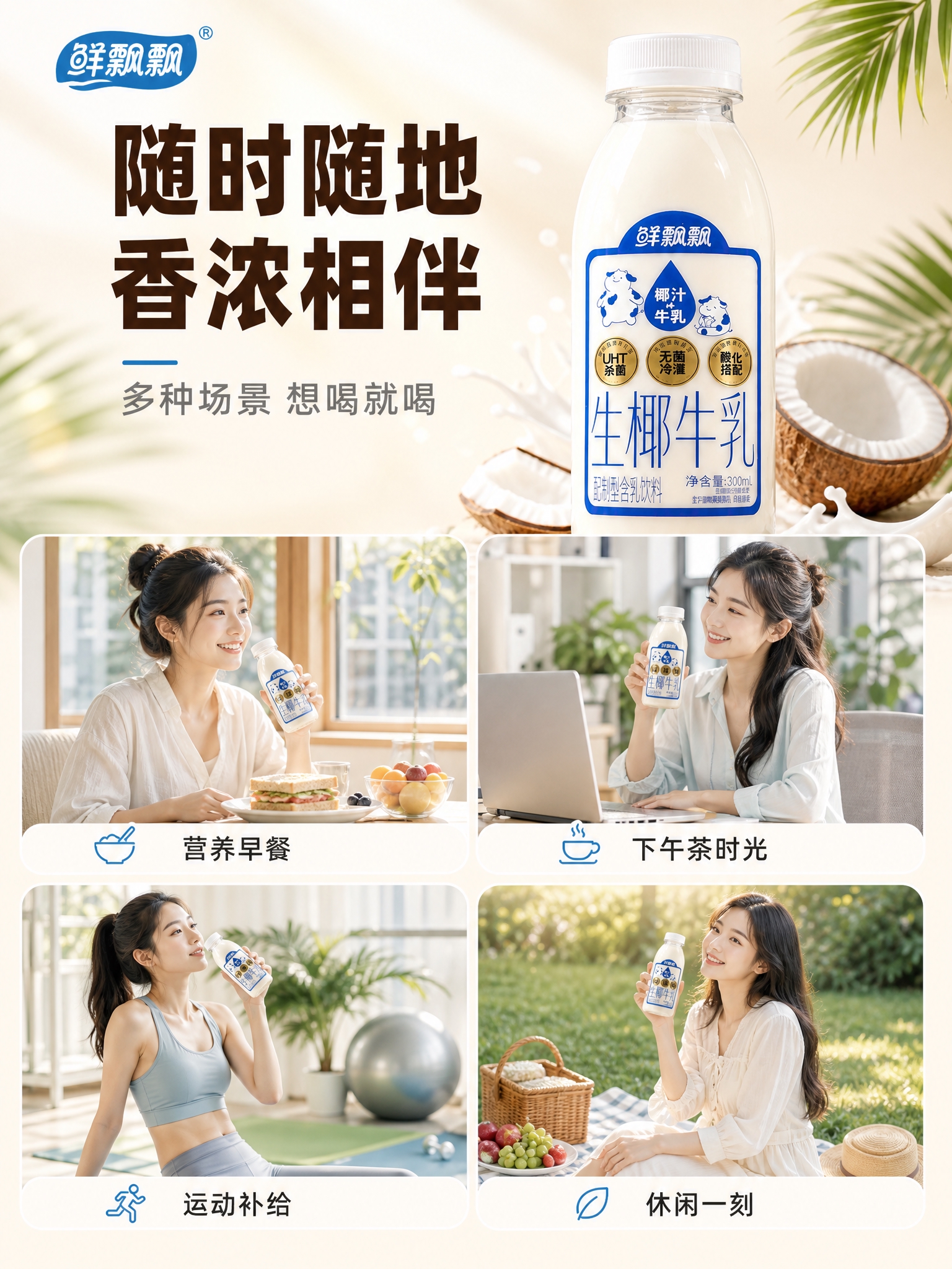 [商品] 使用【图1】鲜飘飘生椰牛乳300ml瓶装；保留透明瓶… - 图片创意预览
