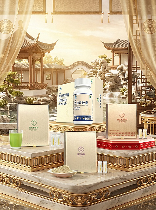 把这四款商品生成一张图，有摆台的