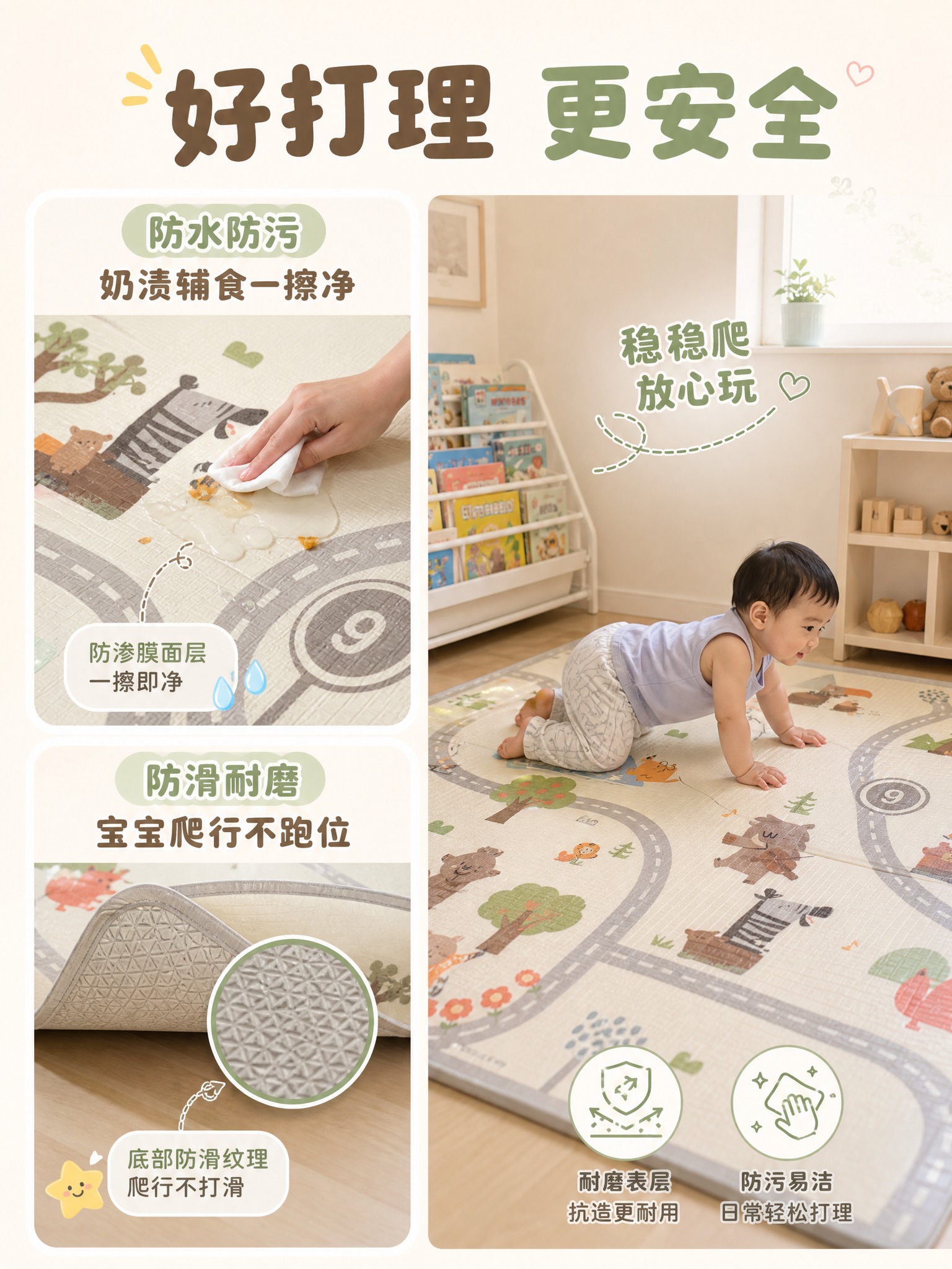 [主图-2] 核心功能图 展示防水防污与防滑耐磨两大实用卖点… - 图片创意预览