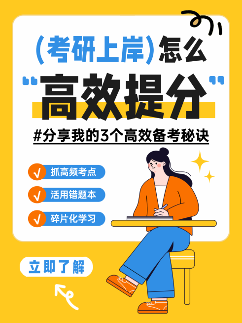 考研上岸备考指南学习效率提升分享卡通小红书封面预览效果