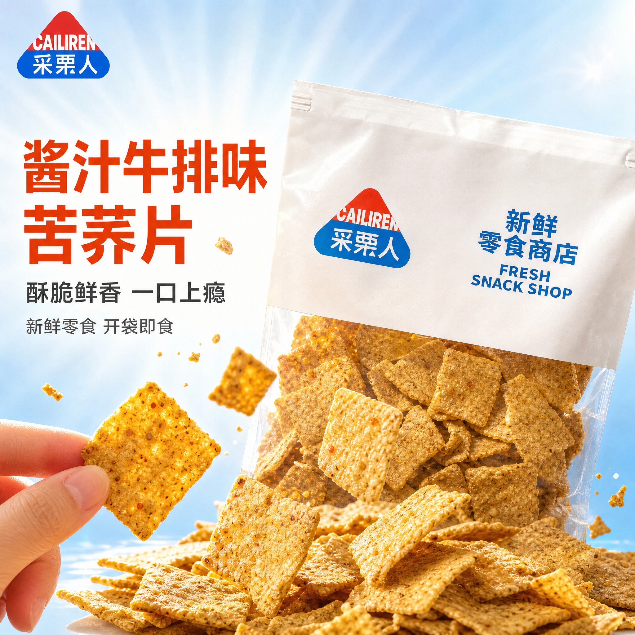[主图-1] 首图点击率，突出采栗人高汤苦荞片酱汁牛排味的酥脆… - 图片创意预览