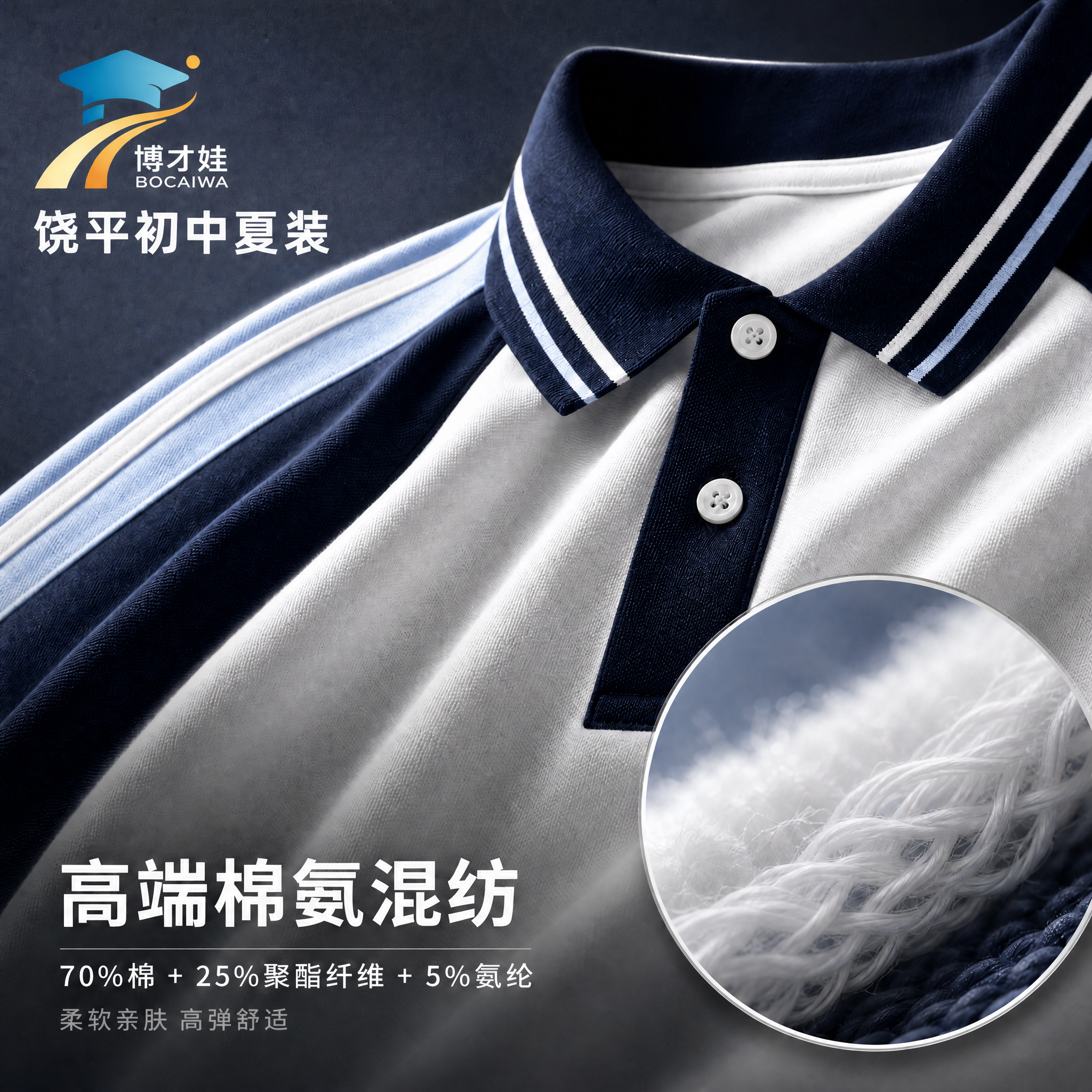 在画面左上角添加文字"饶平初中夏装"，白色粗体无衬线字体，字号… - 图片创意预览