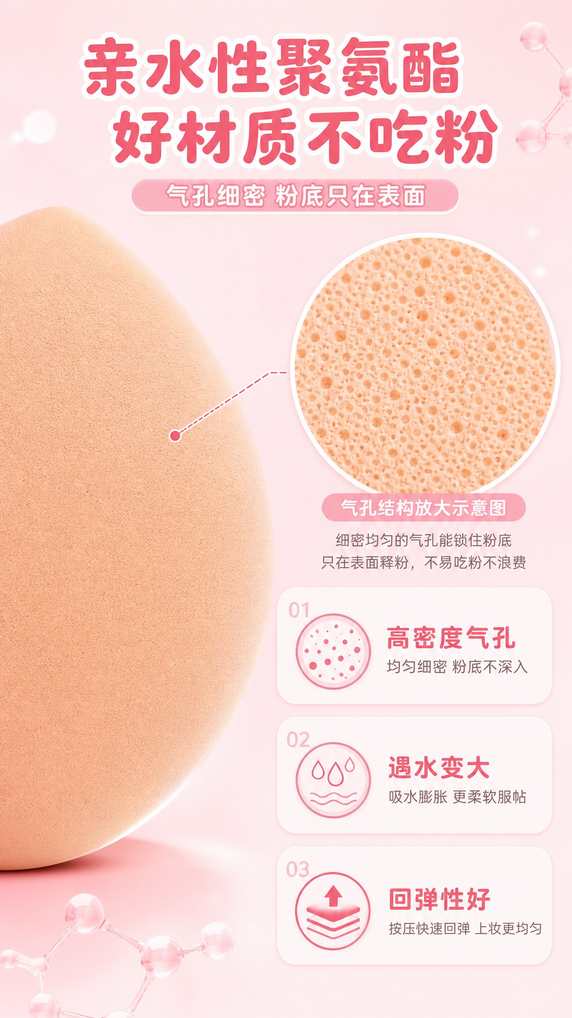 [商品] 使用【图4】粉扑的肤色海绵面特写；保留水滴形轮廓、亲… - 图片创意预览
